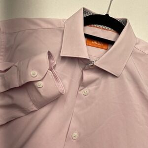 TALLIA Mens Dress‎ Shirt Medium 32/33 Light Pink Patterned Trim Long Sleeve
